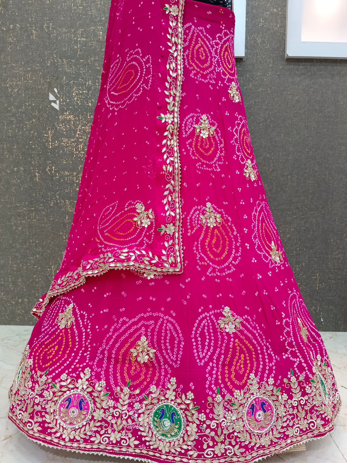Rani pure georgette gotapatti bandhni unstitched lehngha