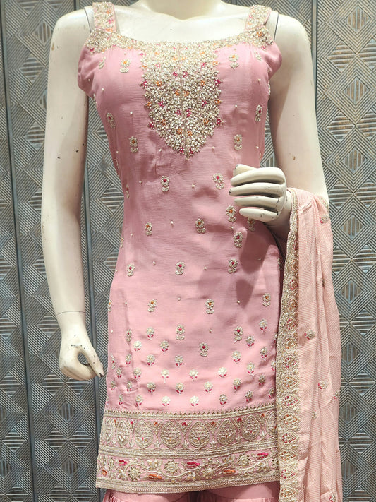 Amazing crep pink indowestern