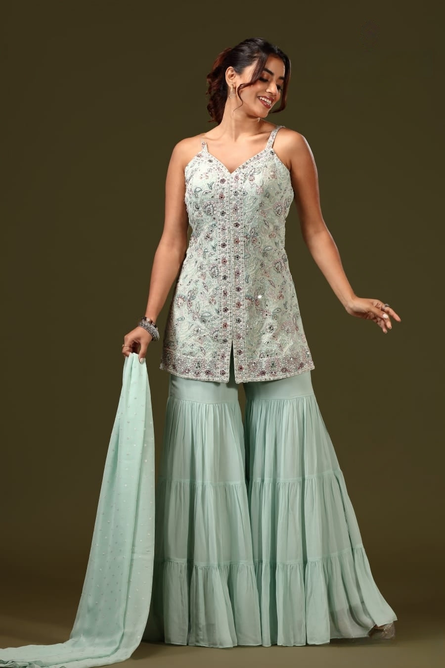 Fabulous sea green indowestern