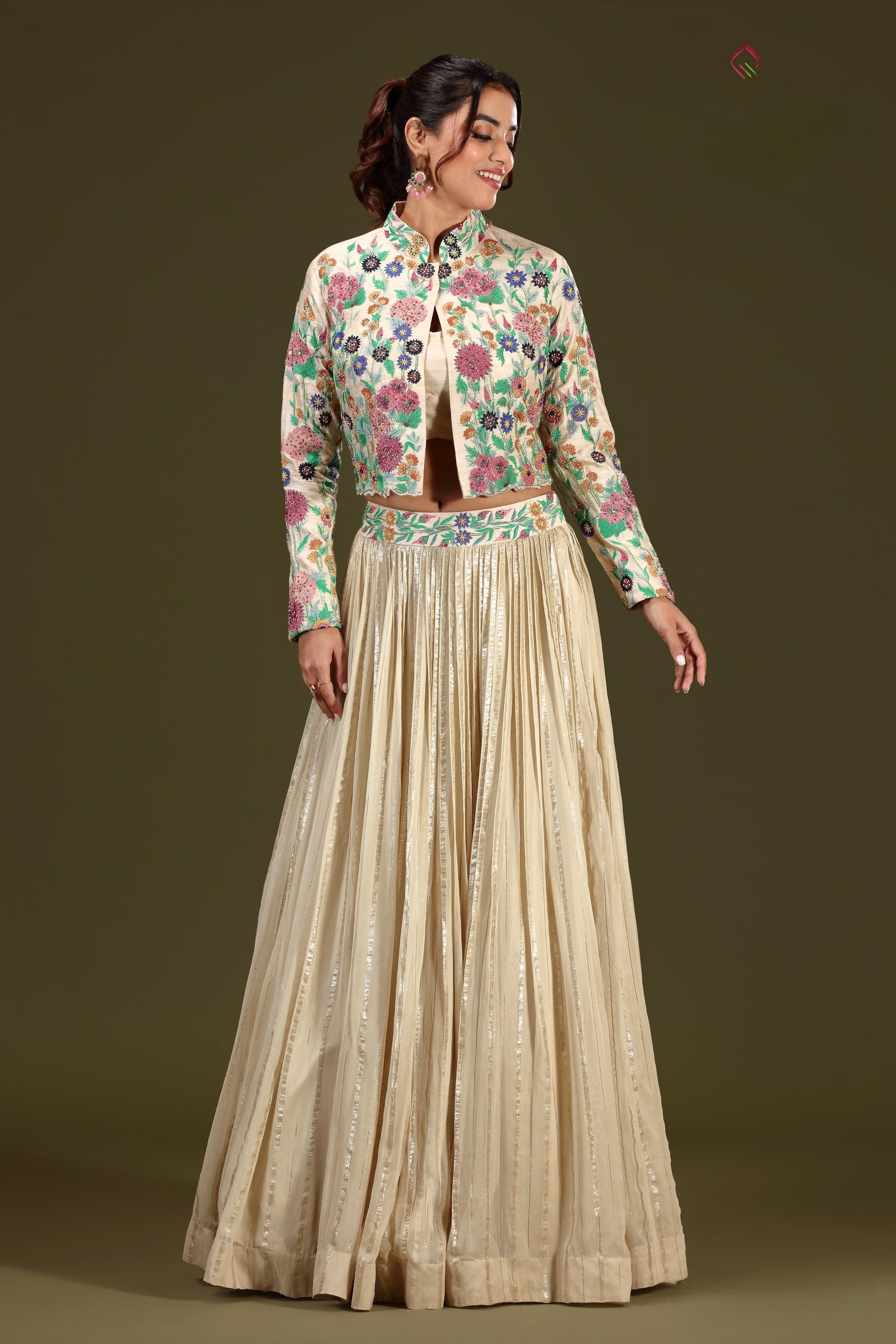 Gold chiku parsi work jacket style indowestern