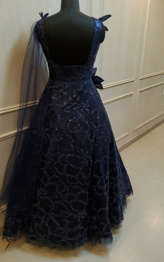 Beautiful navy blue net fancy gown