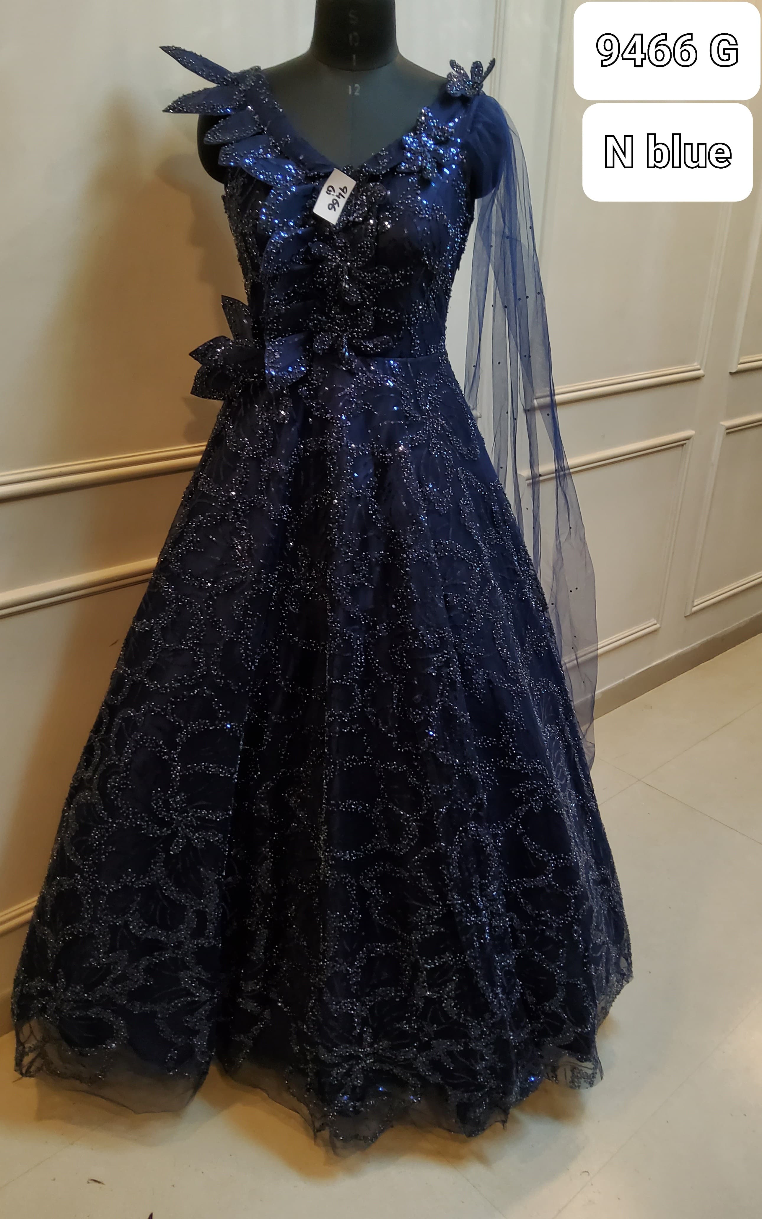 Beautiful navy blue net fancy gown