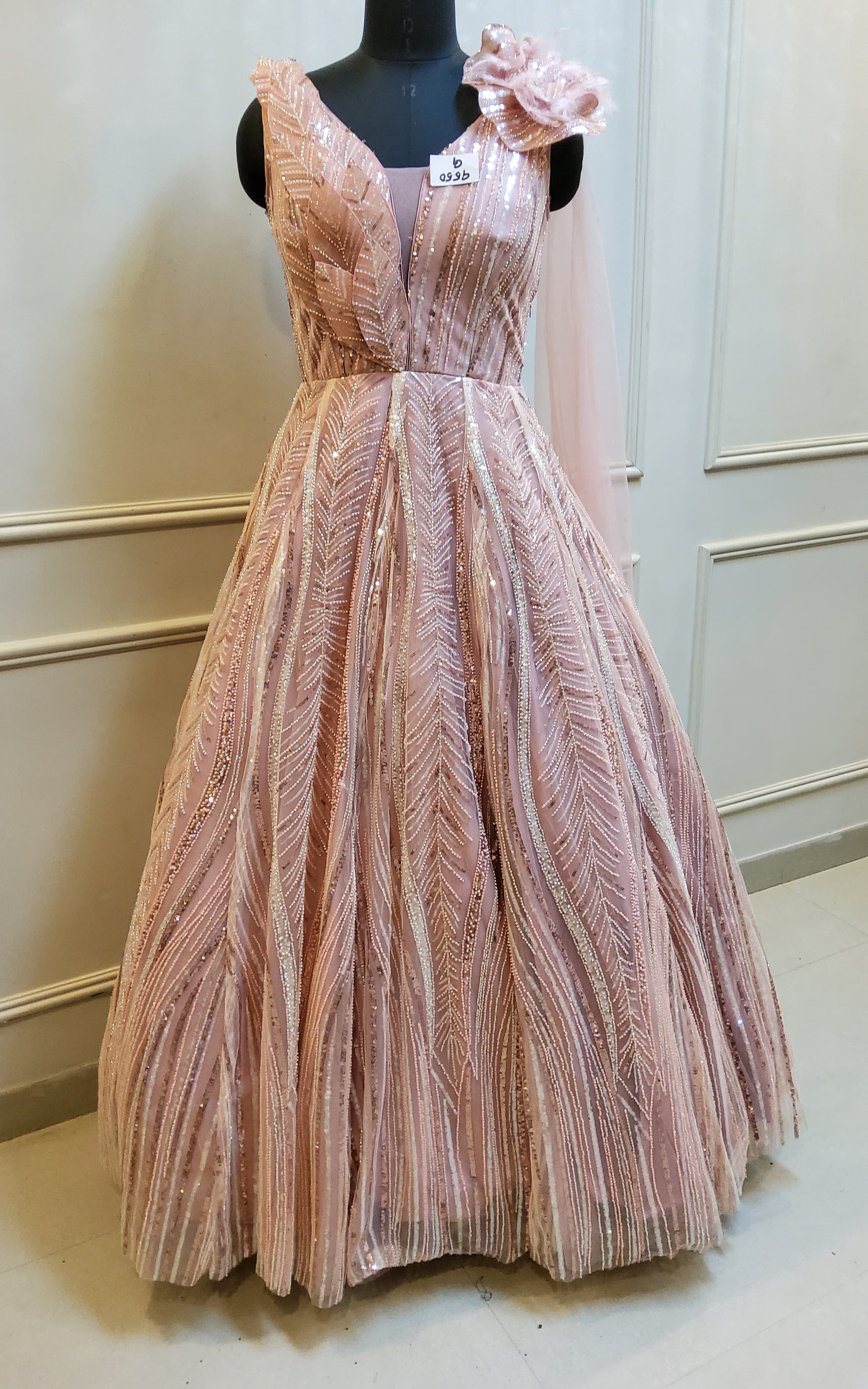 Peach net fancy gown