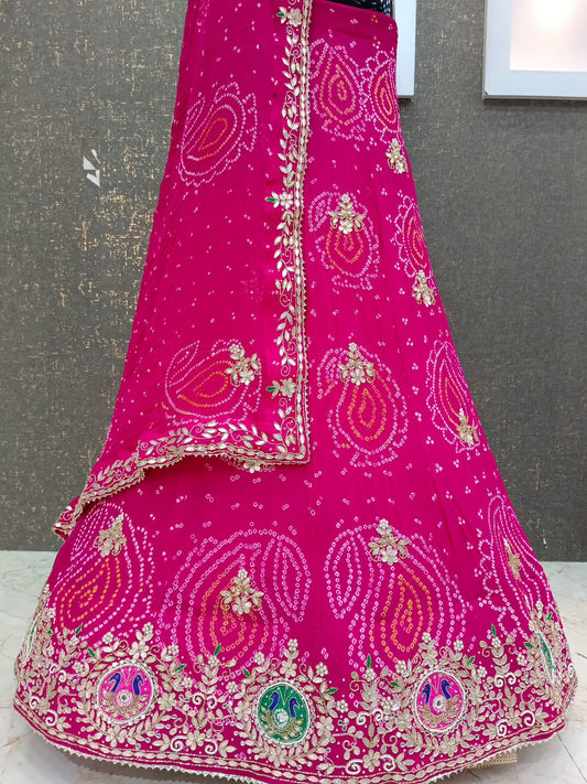 Rani pure georgette gotapatti bandhni unstitched lehngha